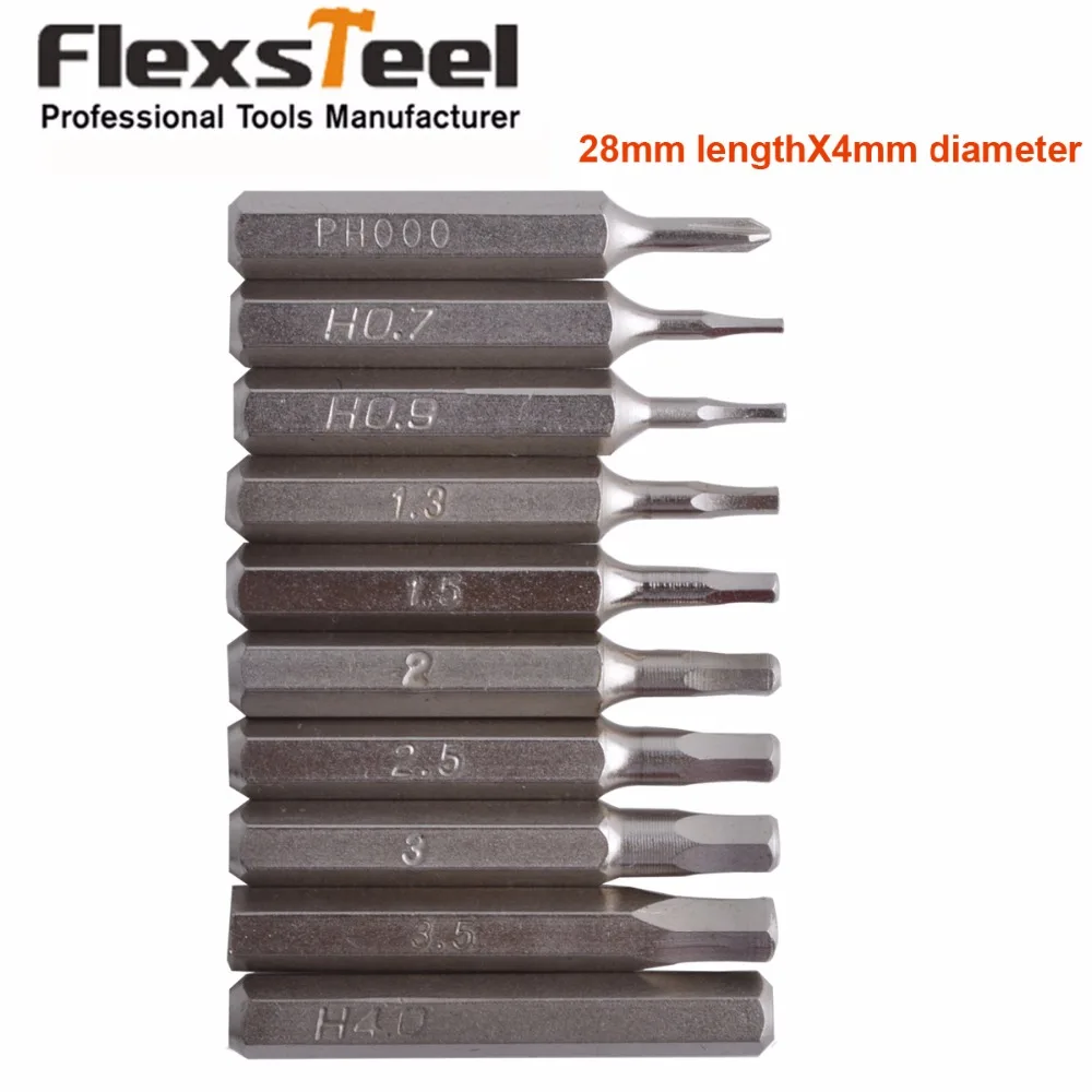 Flexsteel 10 шт CR-V Набор шестигранных бит включает H0.7, H0.9, H1.3, H1.5, H2.0, H2.5, H3.0, H3.5, H4.0 и PH000