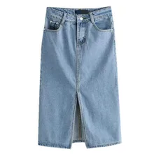 Для женщин Для женщин высокая джинсовая юбка Разделение джинсы Midi Юбки светло-синие джинсовые юбки