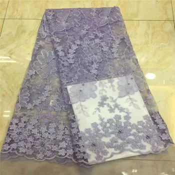 

Nigerian Laces Fabrics african lace fabric embroidered lace trim high quality french tulle lace for wedding dress purple XC75-1