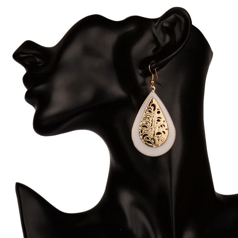 

6.5cm Earrings for Women Colorful Enamel Gold Tone Filigree Water Drop Earring Green Blue White Red Nikel Free