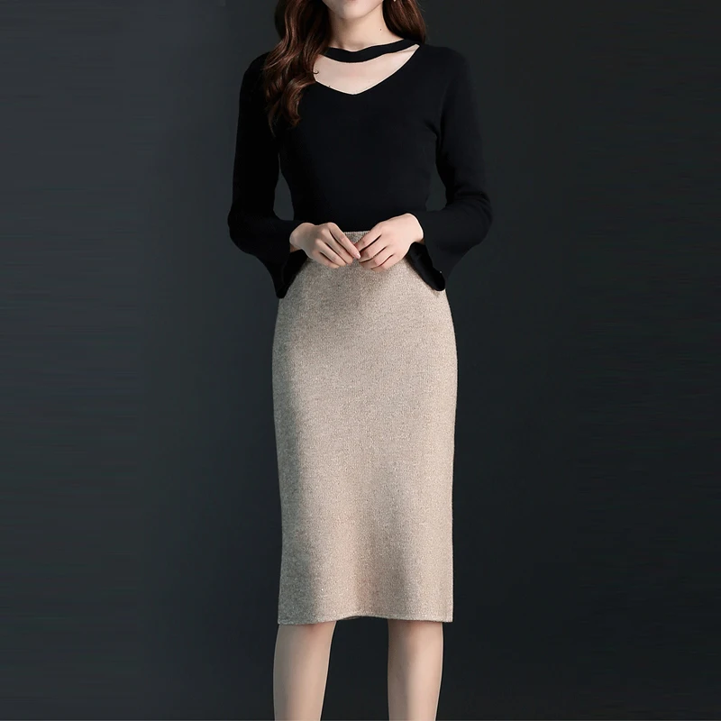 

2019 Women Skirt Autumn Winter OL Office Lady Wool Skirts Female Casual Empire Waisst Midi Skirts Woman Bottoms