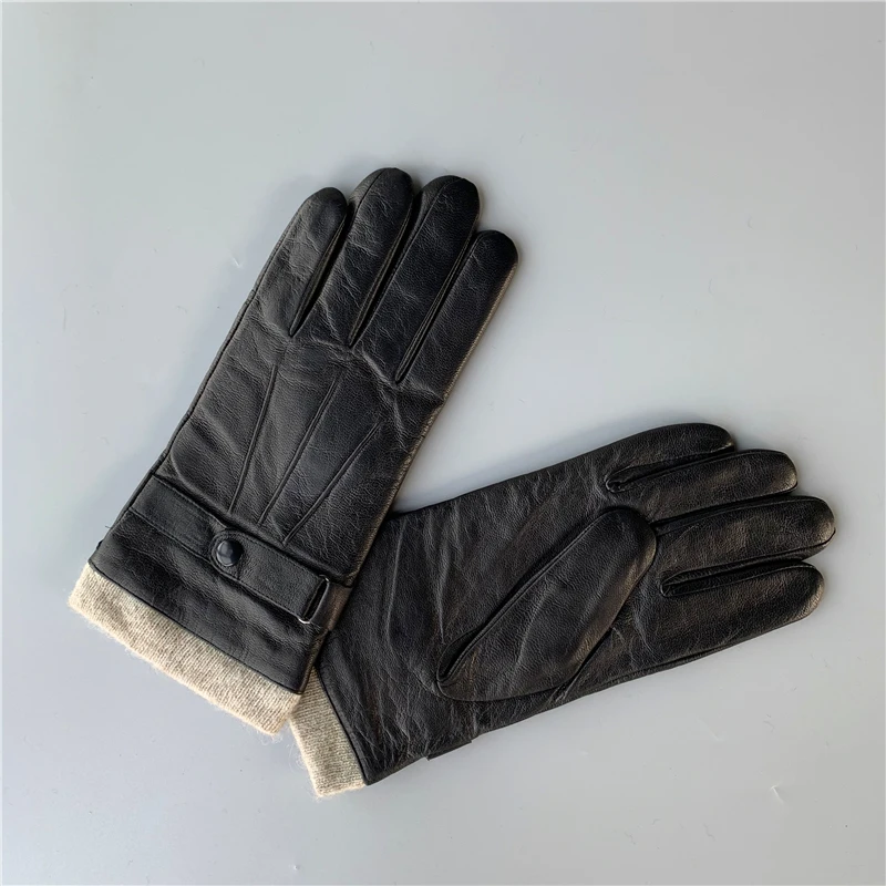 Мужские зимние перчатки из натуральной кожи, мужские перчатки из натуральной кожи, модные перчатки свободного размера QC