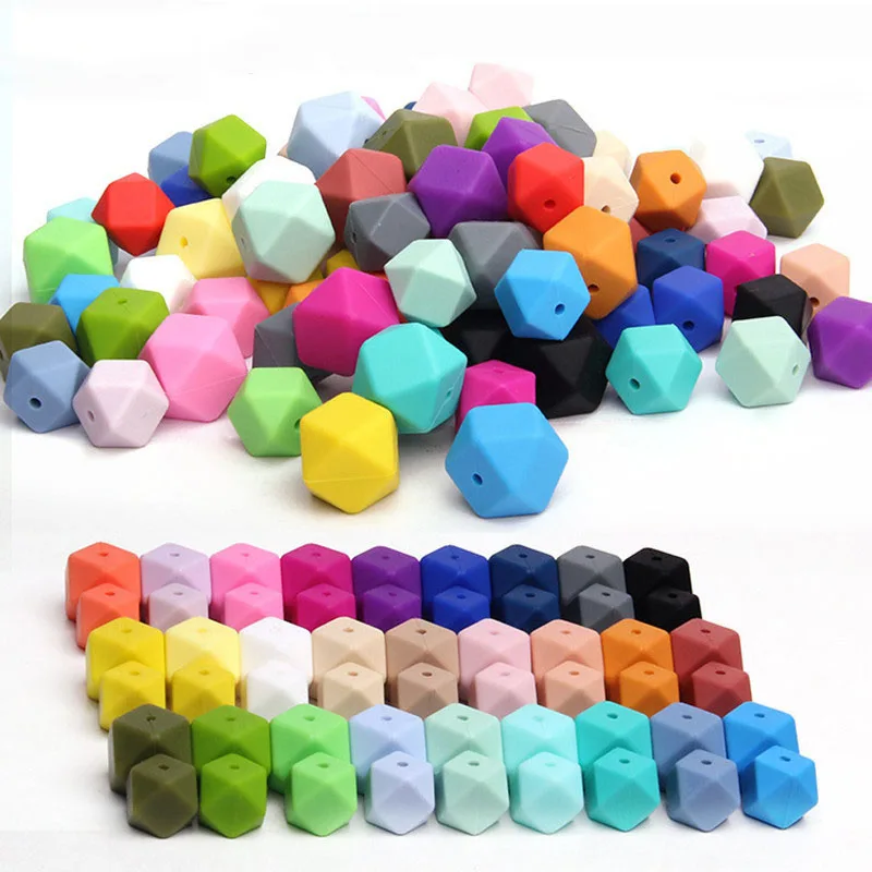 20 шт. Силиконовые бусы для прорезывания зубов Hexagon14mm Детские жевания бисера Прорезыватель для соски держатель и цепочка для прорезывания зубов Diy - изображение
