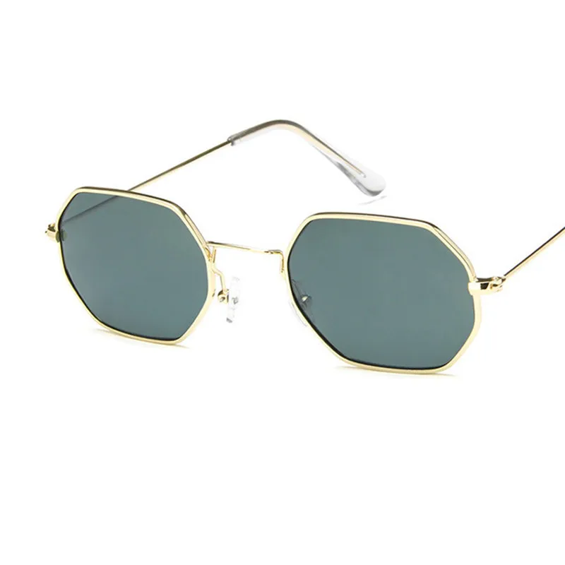 Шестигранные солнцезащитные очки для женщин, маленькая оправа, полигоновые солнцезащитные очки для мужчин, фирменный дизайн, синие, розовые, прозрачные линзы, солнцезащитные очки для женщин, UV400 - Цвет линз: Зеленый