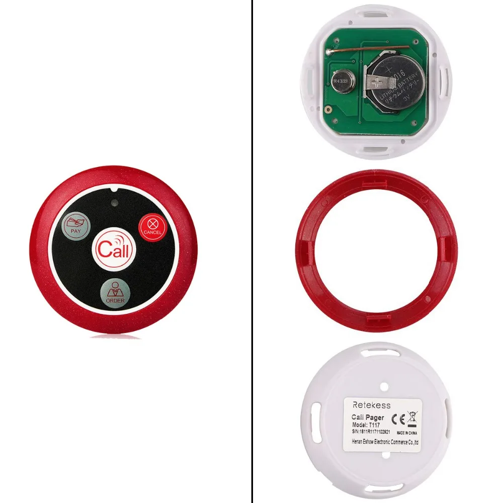 Ceny 10 sztuk T117 433MHz restauracja Pager bezprzewodowy System przywoławczy kelner przycisk przywoławczy Pager czteroklawiszowy sprzęt restauracyjny Catering