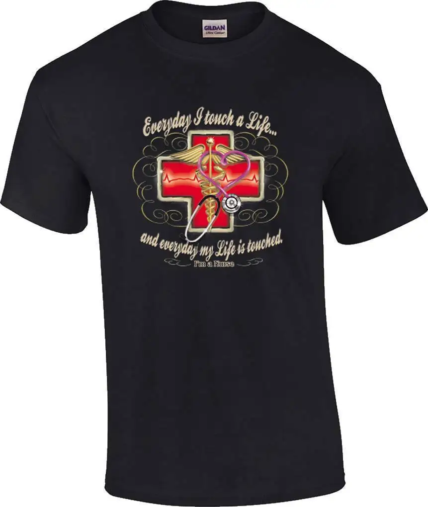 Breathable Cotton Men O-Neck Everyday I Touch A Life My Is Touched Nurse Stethescope Nursing T-Shirt Short-Sleeve Shirts | Мужская