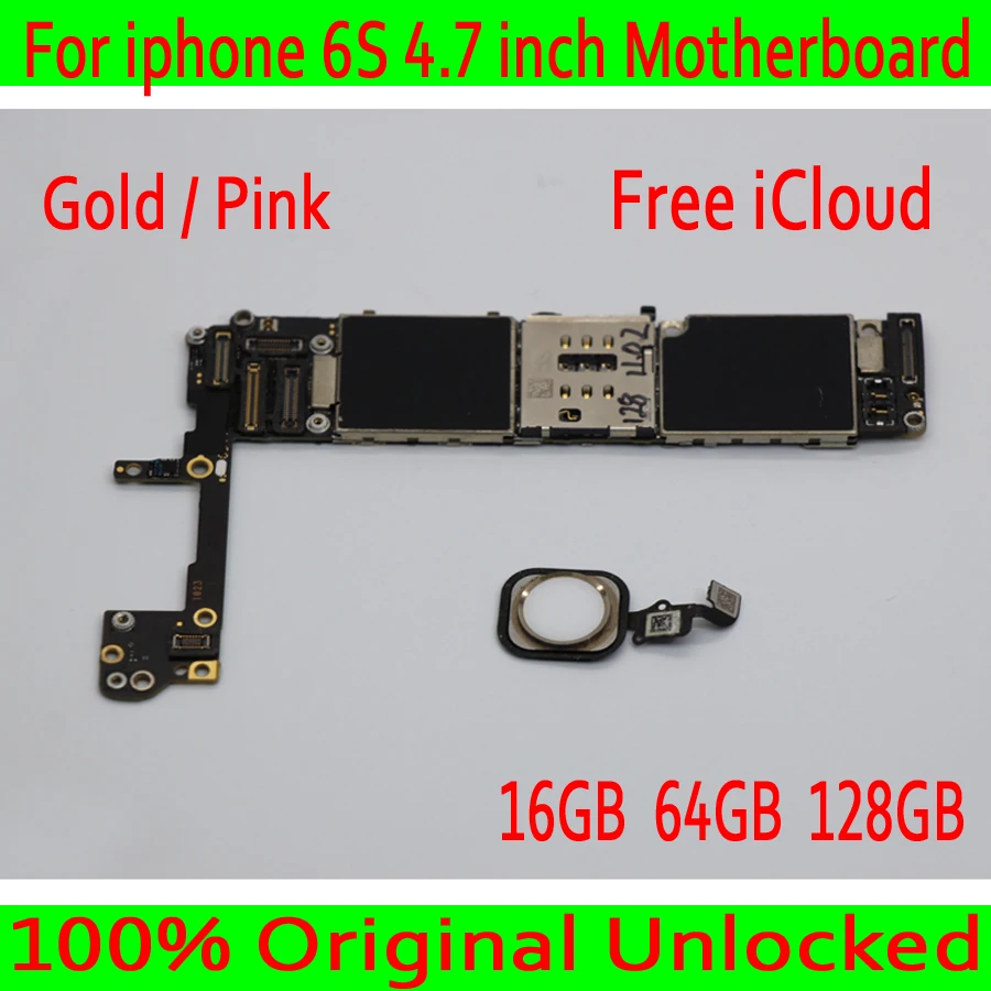 

with Touch ID for iphone 6S Motherboard,100% Original unlocked for iphone 6S Mainboard +Free iCloud,Gold / Pink