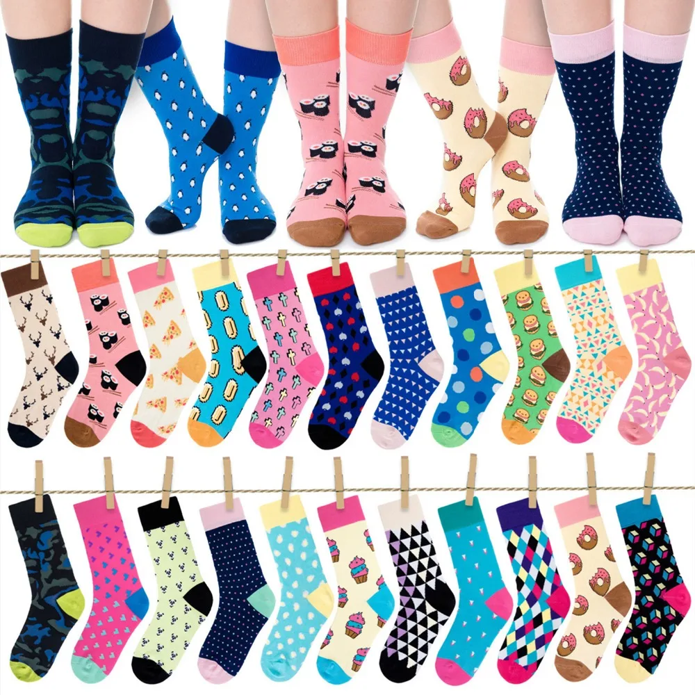 Foot 23 27cm Calf Crew Socks Fashion Funny Happy Dots Point Checked