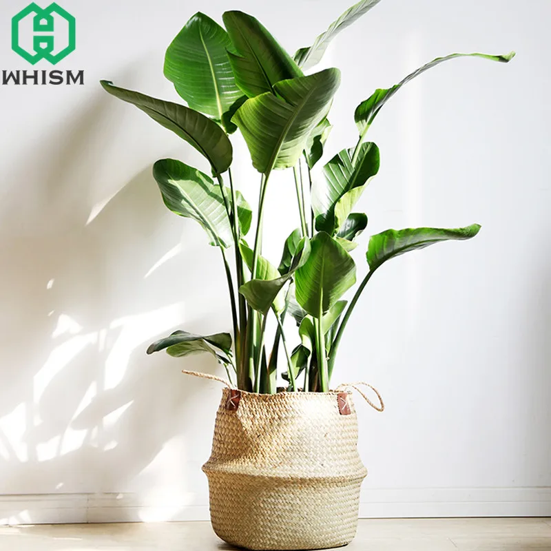 S/M/L/XL/XXL Handmade Rattan Belly Plant Flower Basket Wicker Handle Nursery Pots Planter Straw Organizer Vase Garden Home Decor