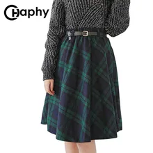 Plaid Skirt Women Long A Line Skirt British Style Woolen Plaid Skirts Kilt Winter Vintage Wool