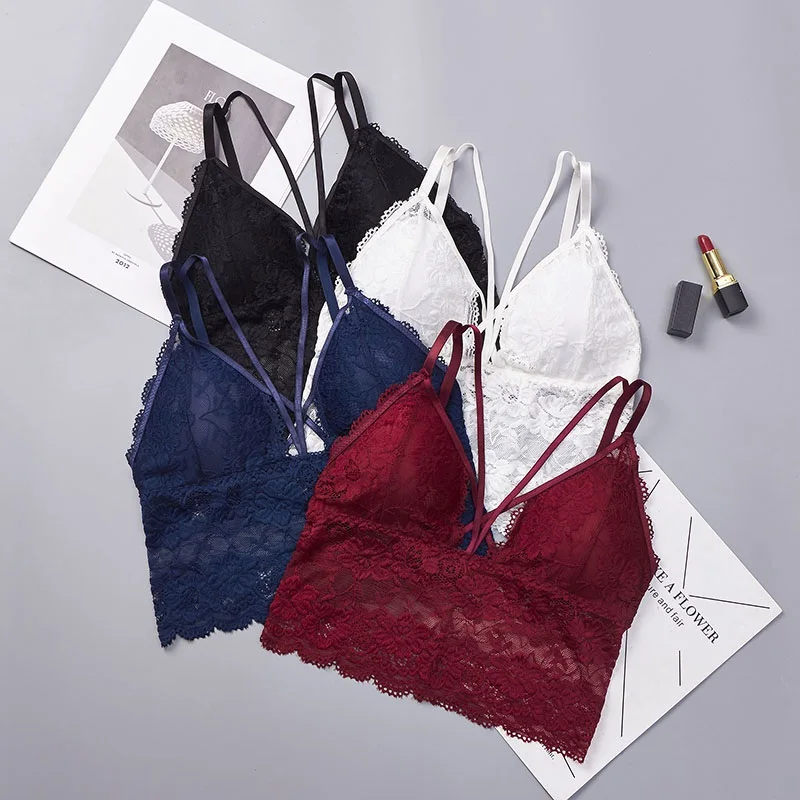 

Lace Bralette Seamless Padded Strappy Bra Wireless Bra Women Tops Femme Sexy Lingerie Intimate Plus Size Push Up Bras for Women