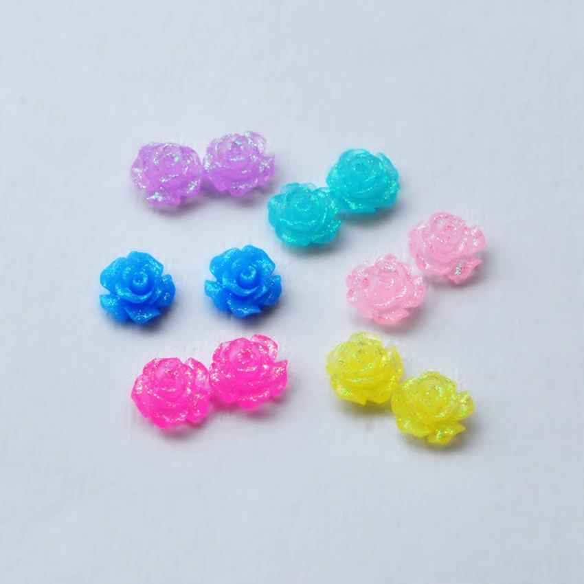 

Diy Jewelry Fit Phone Embellishment,11mm 100pcs/Lot AB Color Flat Back Resins Cabochon Scrapbook, 3D Resin Rose Flower