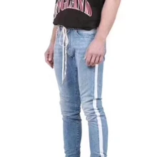 Привет уличная одежда обтягивающие рваные стек боковые полосатые спортивные джинсы на молнии