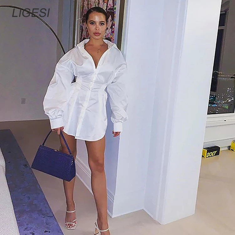 Sexy V Neck White Tunic Dress Pleated Summer Women Long Sleeve Shirt Dress Female Ruffle Party Mini Dresses Elegant Sexy V Neck White Tunic Dress Pleated Summer Women Long Sleeve Shirt Dress Female Ruffle Party Mini Dresses Elegant