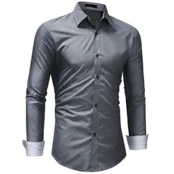 2018 осенние модные брендовые мужские рубашки с длинными рукавами Топы Тонкий Повседневное одноцветное Цвет мужская одежда Рубашки Slim Для