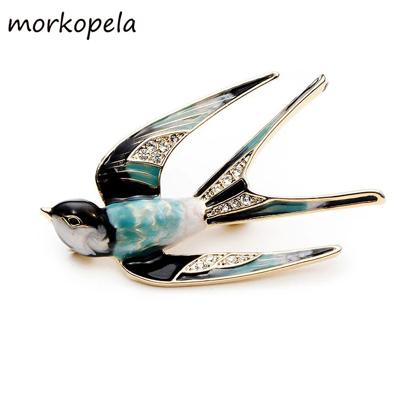 

Morkopela Swallow Enamel Pin Women Brooches And Pins Jewelry Scarf Clip Bird Rhinestone Banquet Brooch Jewelry