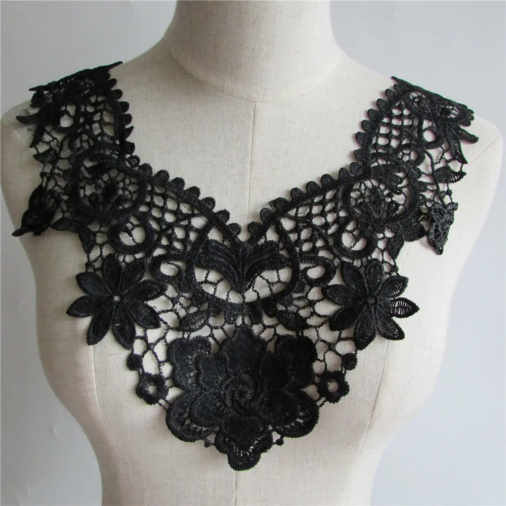

hot sell Black Embroidered Lace Collar Neckline Venise Applique Embroidery Sewing on Patches Sewing Fabric Accessories YL66