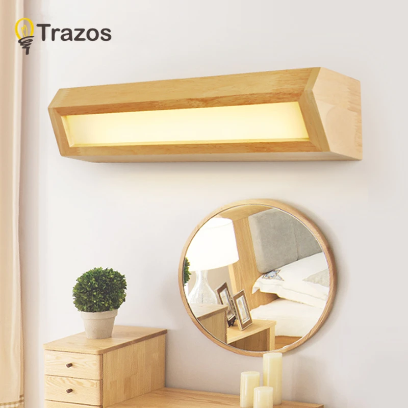 TRAZOS الحديثة خشبية LED الجبهة مرآة ضوء الحمام ماكياج الغرور جدار مصابيح led الغرور جدار شنت الشمعدانات تركيبة إضاءة