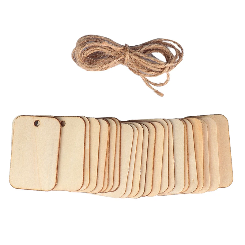 

25Pcs/set 2019 Unfinished Blank Rectangle Wooden Hanging Tags for Scrapbooing Party Favor Wedding Gift Tags with Rope DIY Crafts