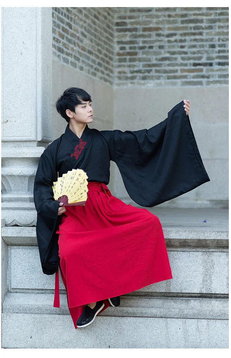 Hanfu мужские Han Ele Мужская традиционная одежда с длинным рукавом юбки династии Тан древние наряды для мужчин сценическая Одежда для танцев китайский DN3514