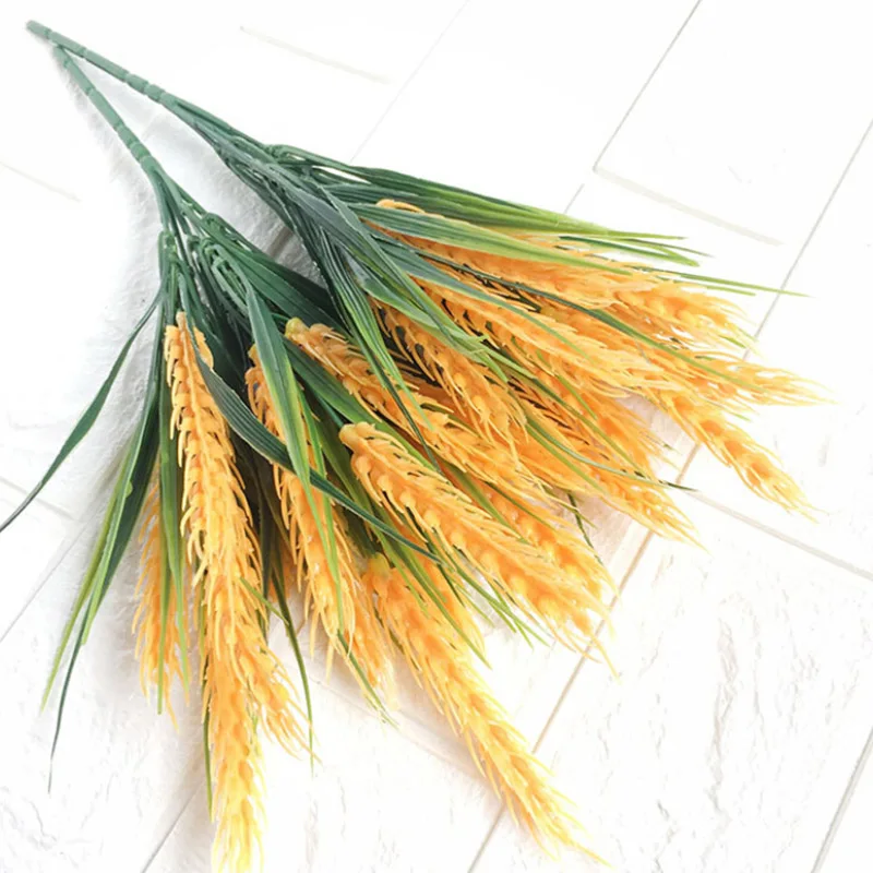 

Autumn Home Outdoor Decor Artificial Yellow Flowers Plant Wheat Ear Wedding Decor Grain Seedling Paddy Fake Plastic Flowers