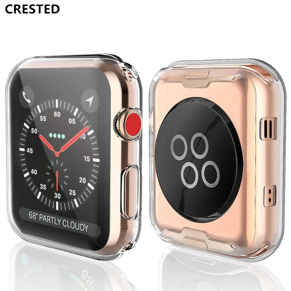 CRESTED Soft cover For Apple Watch case apple watch 4 3 band 42mm/38mm/44mm 40mm iwatch band All-around Ultra-thin Clear frame