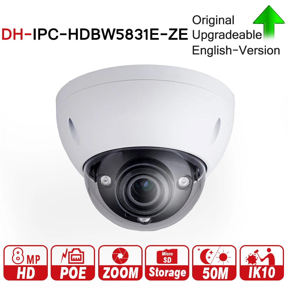 

DH Original IPC-HDBW5831E-ZE 8MP WDR IR Dome Network Camera 2.7mm-12mm Motorized Lens Memory SD Card IP67 IK10 PoE 50m ICR