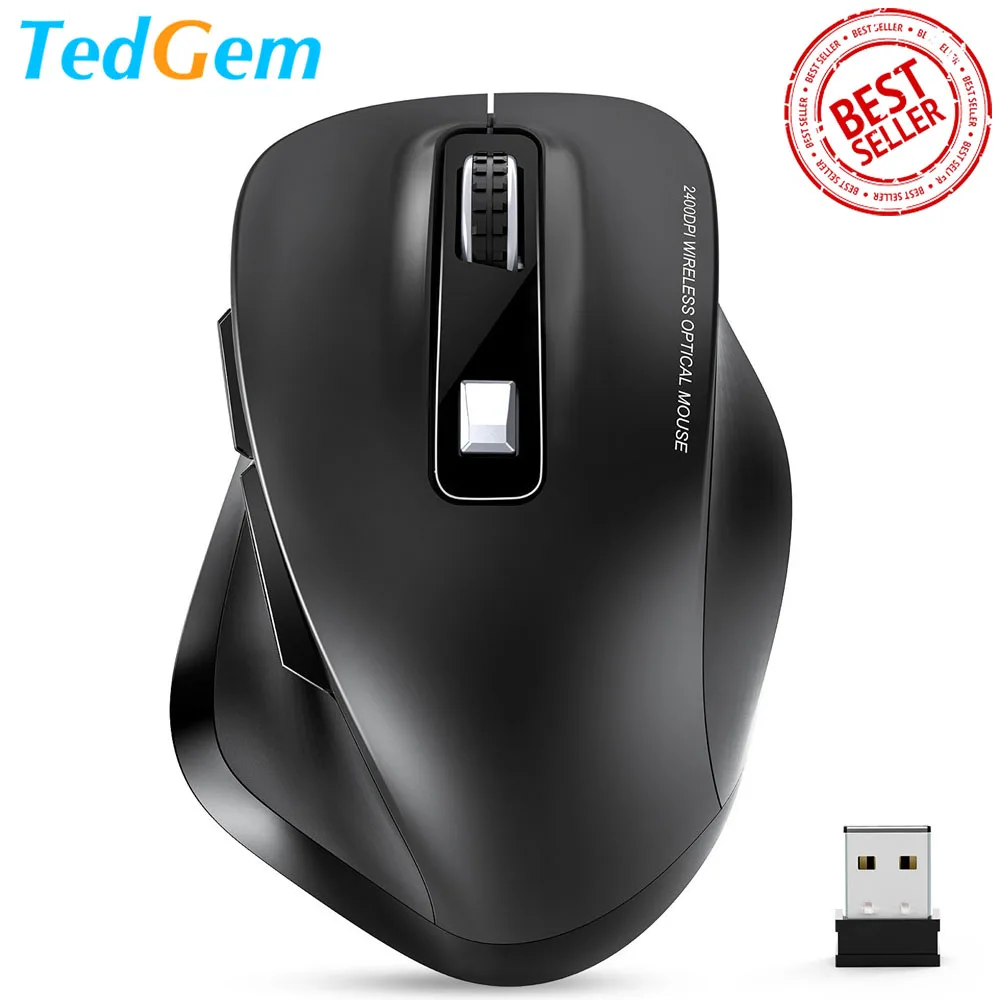 

TedGem Wireless Mouse Ergonomic Mouse Mobile Optical Mice 2.4GHz USB Receiver 5 Adjustable DPI 6 Buttons for Laptop PC Computer