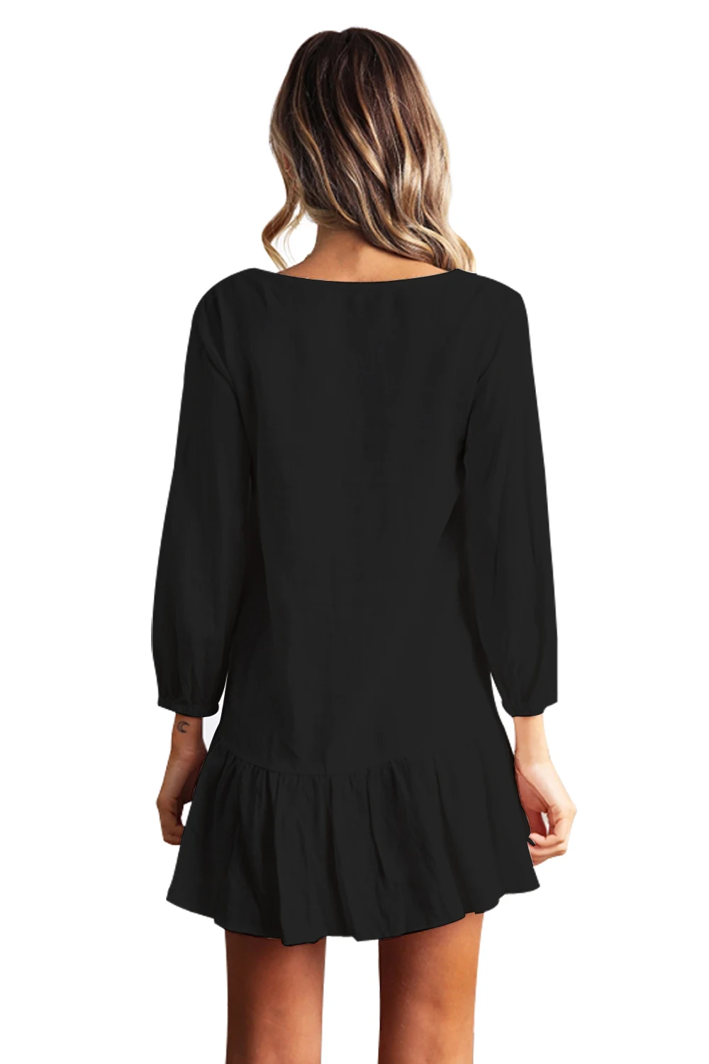 Sleeved-Button-Down-Black-Casual-Short-Dress-LC220418-2-2