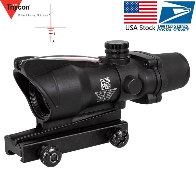 Caza Riflescope ACOG 4X32 Real de fibra óptica punto rojo iluminado Chevron de vidrio grabado retícula táctico vista óptica - 1