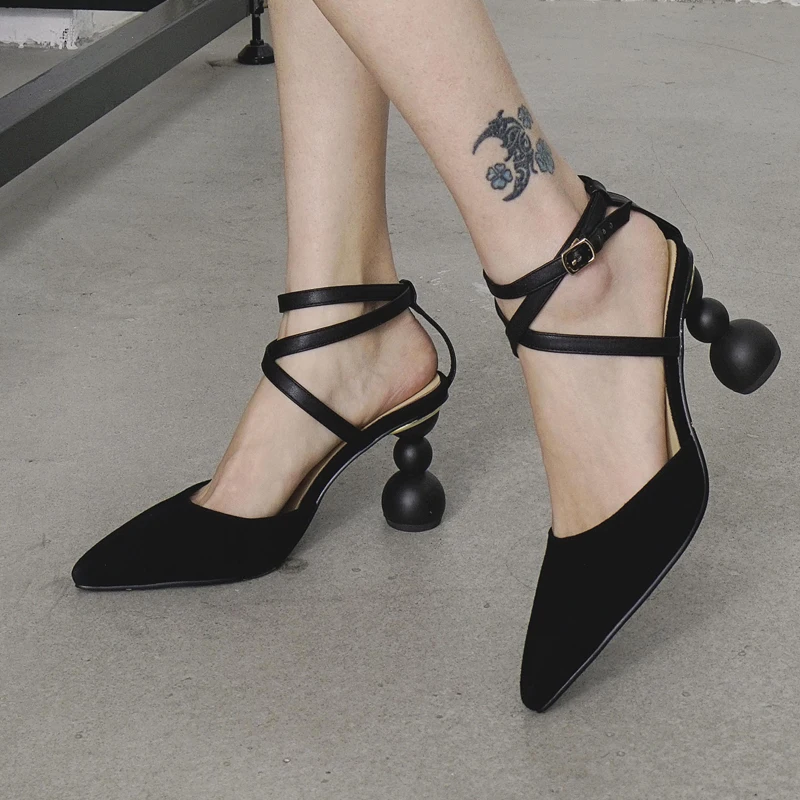

Brand Designer High Heels Sandals for Women Round toe Strange Heel High Heels Ankle Buckle Strap Gladiator Sandals Comfortable