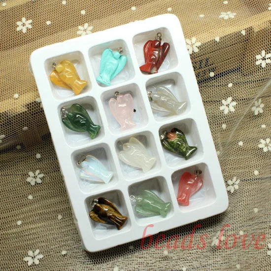

WHOLESALE 12pcs Mix Multi-style Carved Angel Natural Stone Charms Finding Pendants 19mm*23mm (W02746)