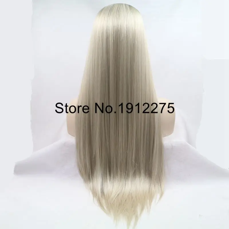 Sylvia ombre блондинка-коричневый корень шелковистая прямая жаропрочных волокна волос Синтетические кружева спереди парик Средняя часть