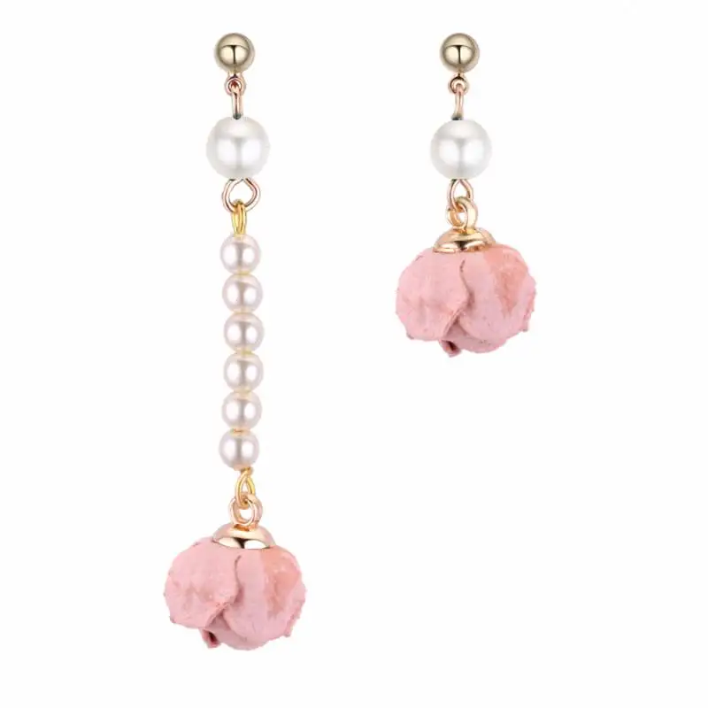 TONGKWOK Bohemia Exaggeration Dangle Earrings For Women Silk Thread Tassel Pearl rose Long Chandelier #131216 | Украшения и