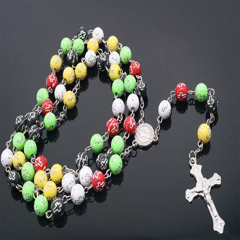 

European Fashion Religion Grail Dick Cross Silver Bead Long Pendant Necklace 8mm