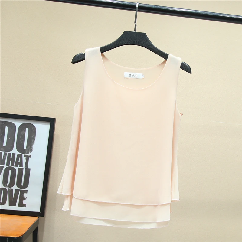 2019 New arrival Women Chiffon shirt Summer Casual sleeveless O-Neck Blouse 13 Solid color Loose Female Tops Plus Size M-4XL