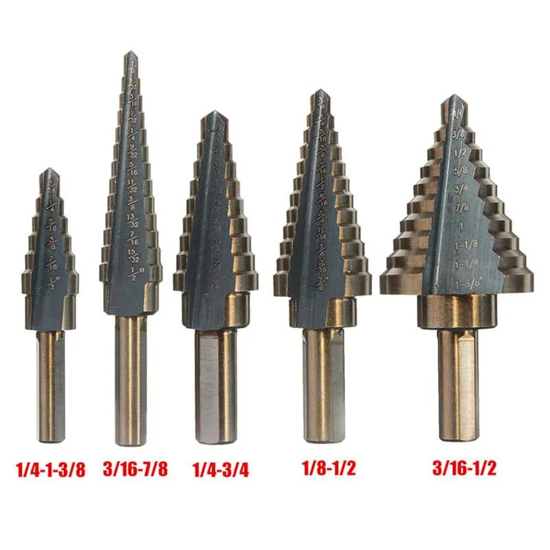 Новое поступление высокое качество 5 шт./компл. HSS Кобальт несколько отверстий 50 размеры Шаг сверло набор Алюминий чехол