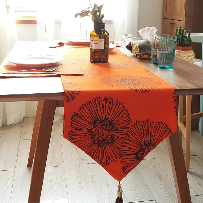 DUNXDECO настольная дорожка длинная скатерть ткань Кантри стиль цветочный принт оранжевый цвет Современные вечерние украшения стола Меса