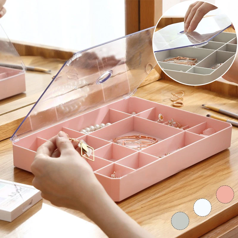 

Transparent Fresh And Simple Girl Earrings Plate Jewelry Box Portable Leather Earrings Ring Multi-function Jewelry Storage Box