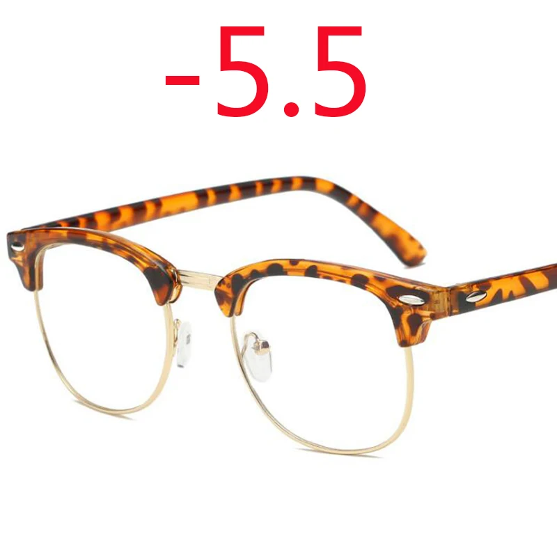 Полуоправы студенческие очки для близорукости с градусами женские мужские очки для очков-0,5-1,0-1,5-2,0-2,5-3,0-4,0 до-6,0 - Цвет оправы: Leopard gold -5.5