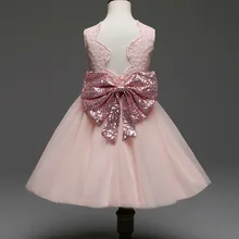 Новое платье для девочек детское кружевное платье с вышивкой праздничное платье-пачка без рукавов бальное платье с блестками и бантом, Детские Свадебные тюлевые платья