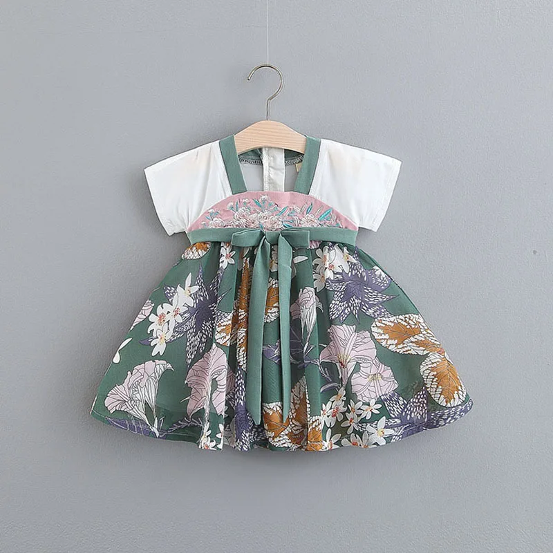 

2019 Promotion Rushed Patchwork Vestido Infantil Baby Dress Chinese Girls Hanfu Baby Costume Printed Son Summer Wind Fairy