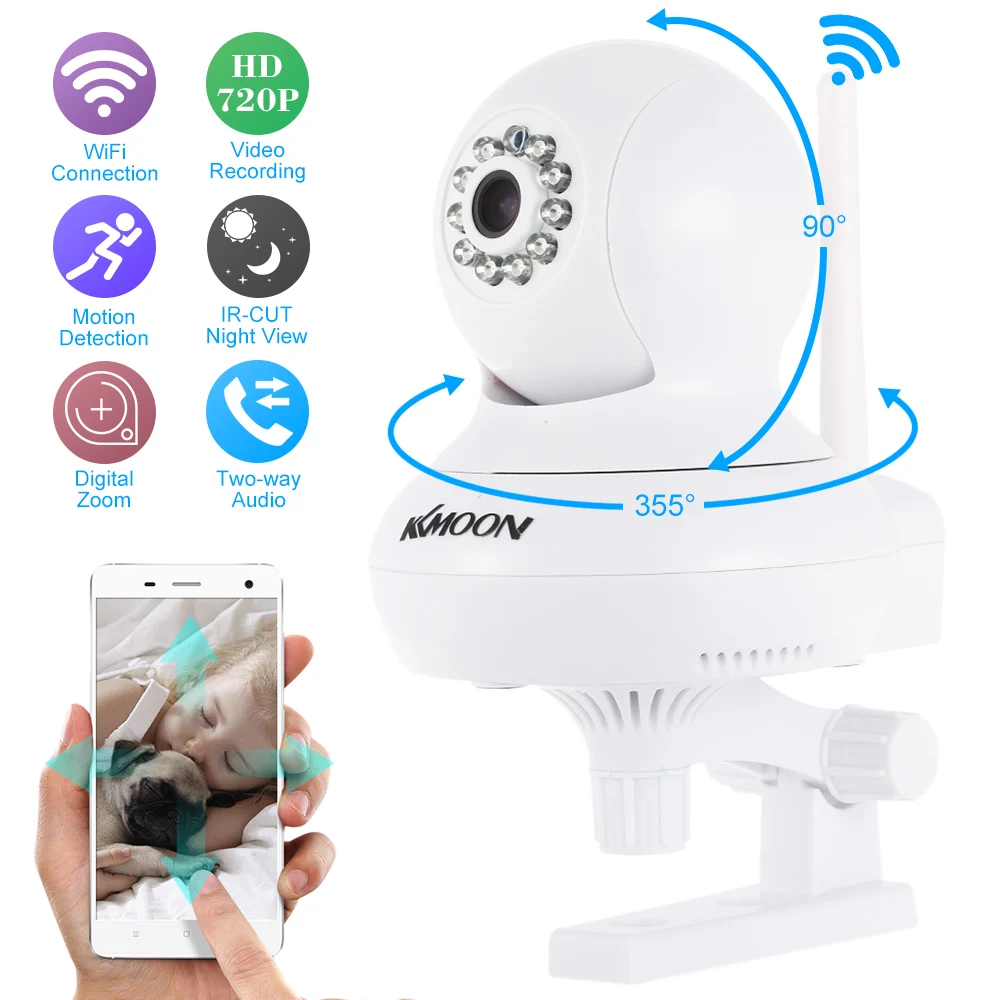 KKmoon Wireless PTZ IP Camera WiFi HD 720P CCTV Security Camera Night View Indoor Camera Baby Monitor Support TF Card Record