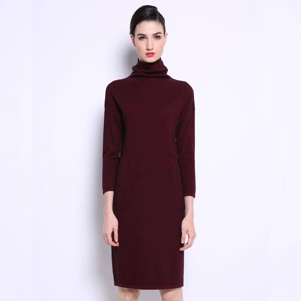 YERAD Women's Turtleneck Cashmere Wool Dress Winter Warm High Neck Long