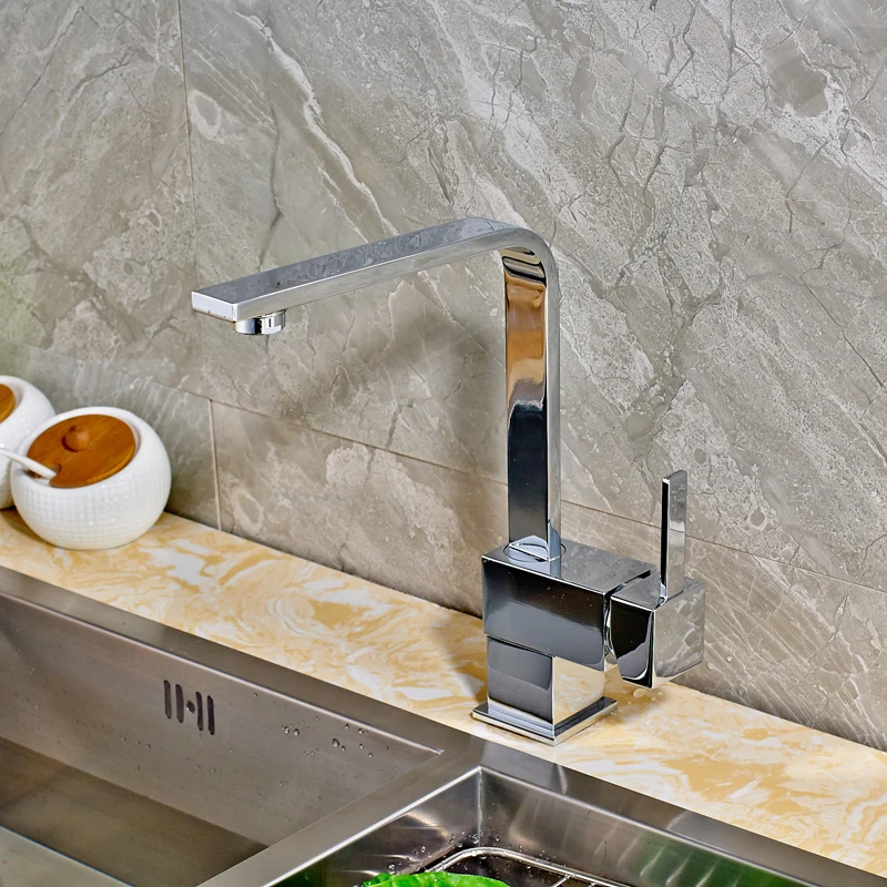 

Deck Mounted Kitchen Sink Faucet Single Handle Mixer Tap Swivel Spout Tap Chrome Finished