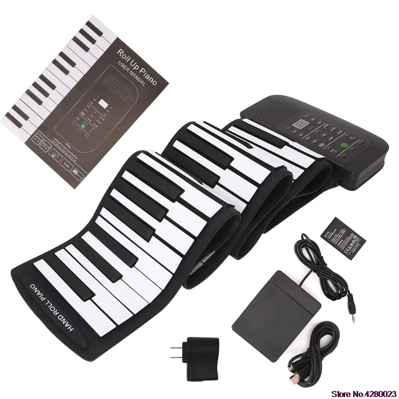 

2019 New 88 Keys Keyboard Piano Silicone Roll Up Keyboard Hand-rolling with Sustain Pedal