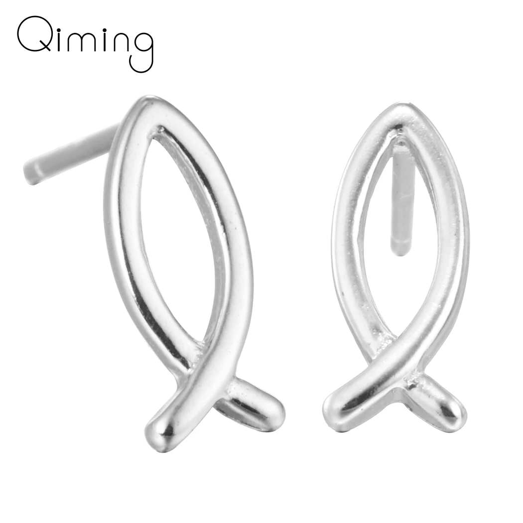 

925 Sterling Silver Fish Stud Earrings Small Tiny Jesus Fish For Women Piercing Body Statement Simple Jewelry Gifts
