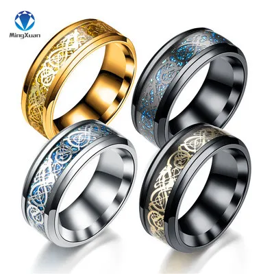 MINGXUAN Drop Ship 2018 New Vintage Dragon 316L stainless steel Ring Mens Jewelry for Men lord Wedding Band male ring for lovers