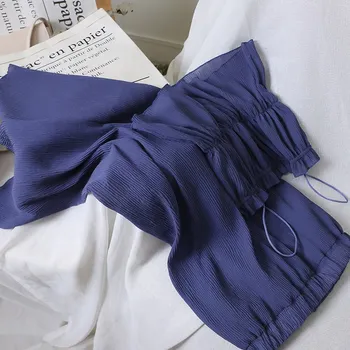 

Sexy Spaghetti Strap Two Piece Sets Sweet Women Solid Crop Top Wide Leg Pants Chiffon Suits High Waist 2 Piece Outfits