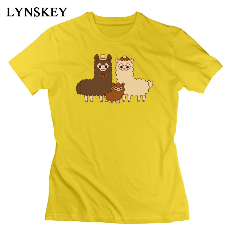 LYNSKEY T-Shirts Slim Fit New Fashion Chocolate alpaca family Round Neck 100% Cotton Women's Summer Fall Tops T Shirt Slim Fit Tee-Shirts pink